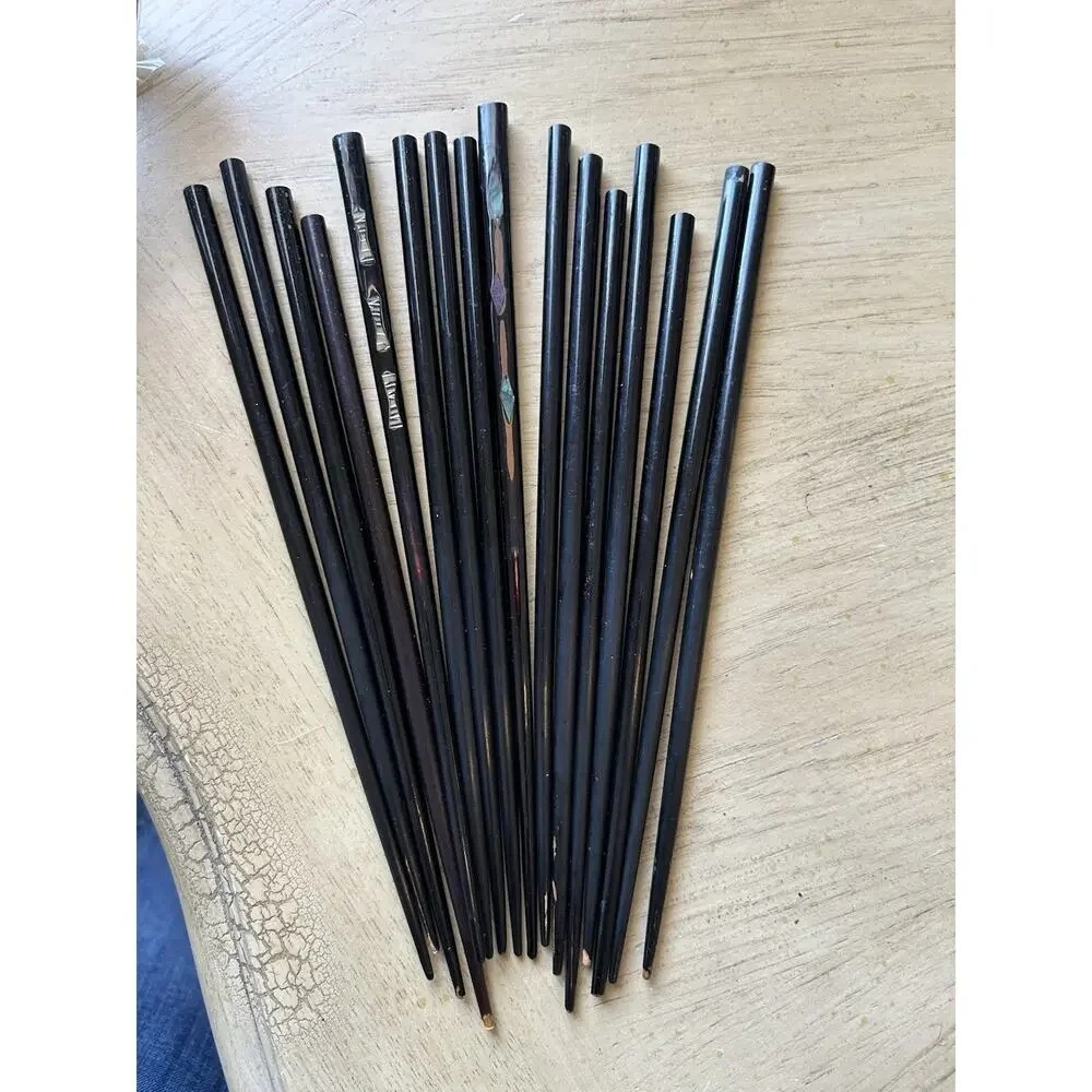 8* Chopsticks Black Wooden Old Design Set Of 8( 16 Total) VTG Hair Pins Buns